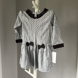 petit confection toddler girls gray and white plaid flannel dress - 4T NWT